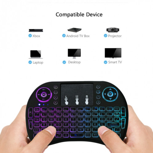 2.4GHz Mini i8 clavier QWERTY sans fil avec rétroéclairage coloré et Touchpad et contrôle multimédia pour PC, Android TV BOX, lecteur X-BOX, Smartphones (Noir) S2083B1065-014