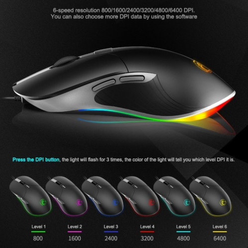 Souris filaire iMICE X6 Souris de jeu RVB colorée à 6 boutons (noir) SI215B610-07