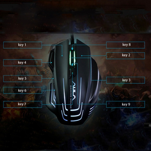 Souris de jeu filaire USB optique compétitive, Light Series 7D, Aula Series Ghost Shark II, résolution maximale de 4000 DPI (noir) SA458B1604-08