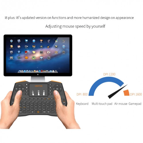VIBOTON i8 Plus Mis à jour 2.4GHz QWERT Mini clavier sans fil avec pavé tactile pour TV Box, Mi Box, ordinateur, tablette, ordinateur portable et projecteur (Noir) SV20901583-013
