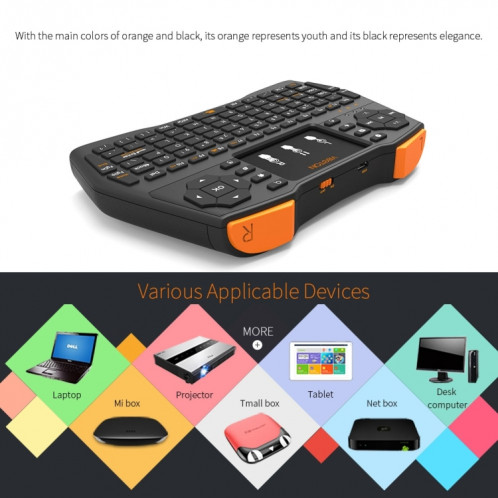 VIBOTON i8 Plus Mis à jour 2.4GHz QWERT Mini clavier sans fil avec pavé tactile pour TV Box, Mi Box, ordinateur, tablette, ordinateur portable et projecteur (Noir) SV20901583-013