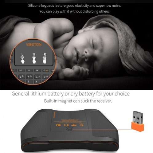 VIBOTON i8 Plus Mis à jour 2.4GHz QWERT Mini clavier sans fil avec pavé tactile pour TV Box, Mi Box, ordinateur, tablette, ordinateur portable et projecteur (Noir) SV20901583-013