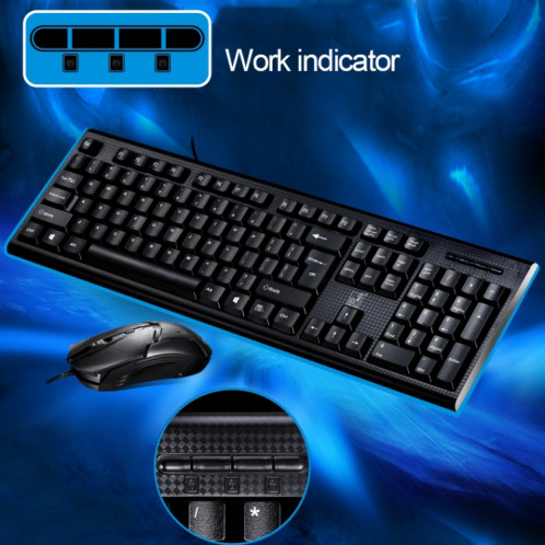 ZGB Q9 1600 DPI Professionnel Filaire Filaire Texture Bureau Clavier + Kit Souris Optique (Noir) SH381B198-011