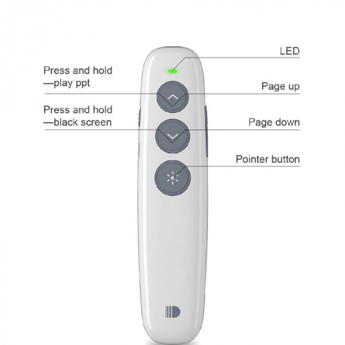 Stylo de télécommande sans fil Cliker Doosl DSIT007 2.4GHz rechargeable Powerpoint Presentation, distance de contrôle: 100m (blanc) SD3302758-08