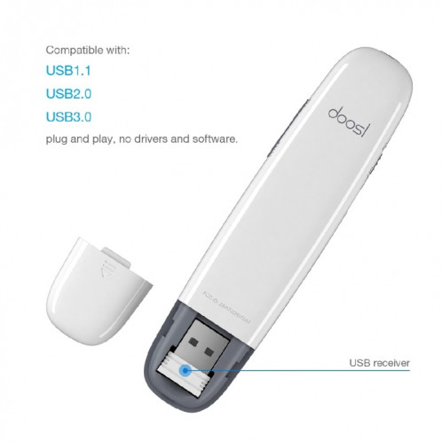Stylo de télécommande sans fil Cliker Doosl DSIT007 2.4GHz rechargeable Powerpoint Presentation, distance de contrôle: 100m (blanc) SD3302758-08