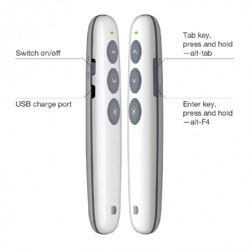 Stylo de télécommande sans fil Cliker Doosl DSIT007 2.4GHz rechargeable Powerpoint Presentation, distance de contrôle: 100m (blanc) SD3302758-08