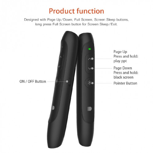 Doosl DSIT012 2.4GHz Wireless Presenter PowerPoint Pointeur de contrôle de représentation de Clicker, distance de contrôle: 100m (noir) SD3304187-07