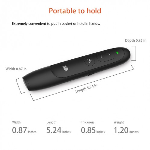 Doosl DSIT012 2.4GHz Wireless Presenter PowerPoint Pointeur de contrôle de représentation de Clicker, distance de contrôle: 100m (noir) SD3304187-07