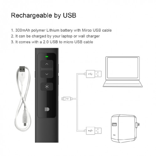 Doosl DSIT013 2.4GHz PowerPoint présentation rechargeable pointeur laser multifonction multifonction pour PowerPoint / Keynote / Prezi, distance de contrôle: 100m (noir) SD33051206-011