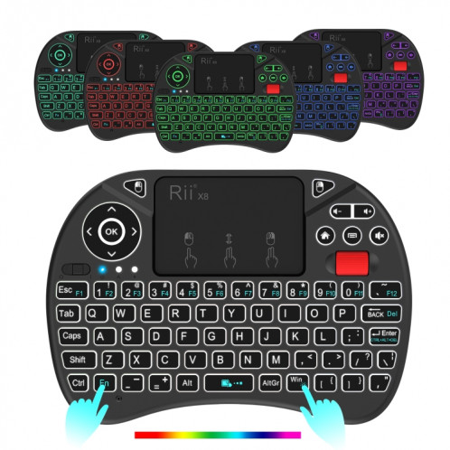 Rii I8X RT716 2.4 GHz Mini Sans Fil QWERTY 71 Clavier Clavier 2.5 pouce Touchpad Combo avec Rétroéclairage (Noir) SR5220285-010