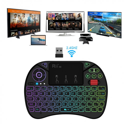 Rii I8X RT716 2.4 GHz Mini Sans Fil QWERTY 71 Clavier Clavier 2.5 pouce Touchpad Combo avec Rétroéclairage (Noir) SR5220285-010