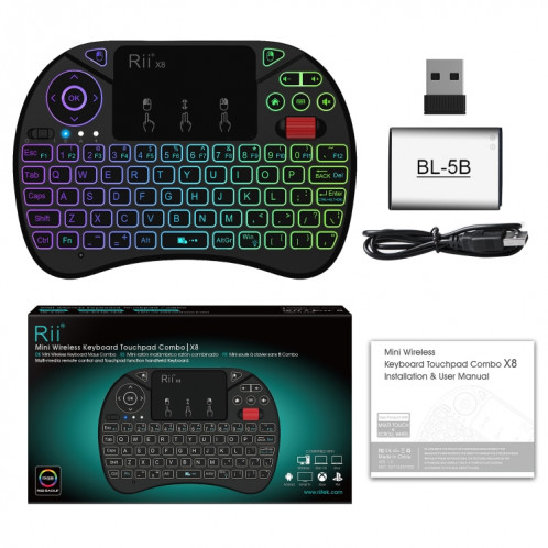 Rii I8X RT716 2.4 GHz Mini Sans Fil QWERTY 71 Clavier Clavier 2.5 pouce Touchpad Combo avec Rétroéclairage (Noir) SR5220285-010