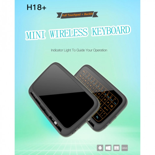H18 + 2.4GHz mini clavier sans fil tactile complet avec rétro-éclairage réglable de 3 niveaux (noir) SH552196-013