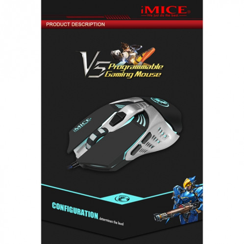 iMICE V5 USB 7 boutons 4000 DPI filaire optique coloré rétroéclairage souris de jeu pour ordinateur portable PC (blanc) SI872W225-010