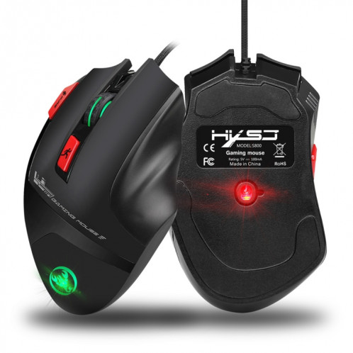 HXSJ S800 Wired Mechanical Macros Définir 9 touches programmables 6000 Gaming Mouse réglable avec éclairage LED SH59731447-012