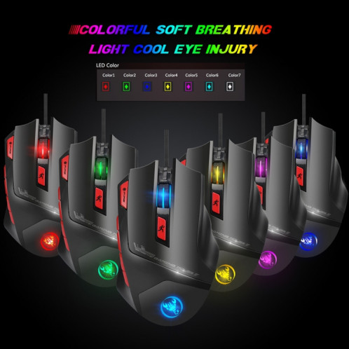 HXSJ S800 Wired Mechanical Macros Définir 9 touches programmables 6000 Gaming Mouse réglable avec éclairage LED SH59731447-012