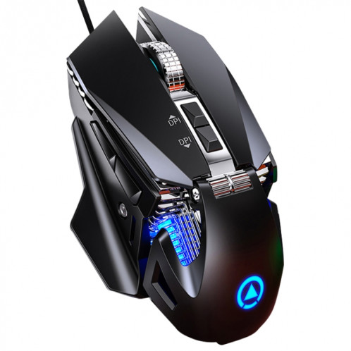 YINDIAO G10 7200DPI 7 modes réglables 7 touches RGB Light Wired Metal Metal Hard Core Macro Mouse, Style: Version Audio (Noir) SY566B441-09