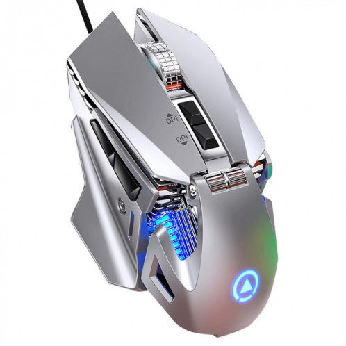 YINDIAO G10 7200DPI 7 modes réglables 7 touches RGB Light Wired Metal Mechanical Hard Core Macro Mouse, Style: Version Audio (Argent) SY566S1995-09