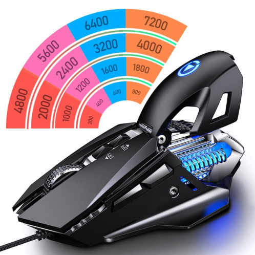 YINDIAO G10 7200DPI 7 modes réglables 7 touches RGB Light Wired Metal Metal Hard Core Macro Mouse, Style: Version Audio (Noir) SY566B441-09