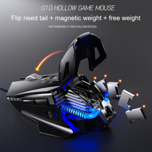 YINDIAO G10 7200DPI 7 modes réglables 7 touches RGB Light Wired Metal Mechanical Hard Core Macro Mouse, Style: Version Audio (Argent) SY566S1995-09