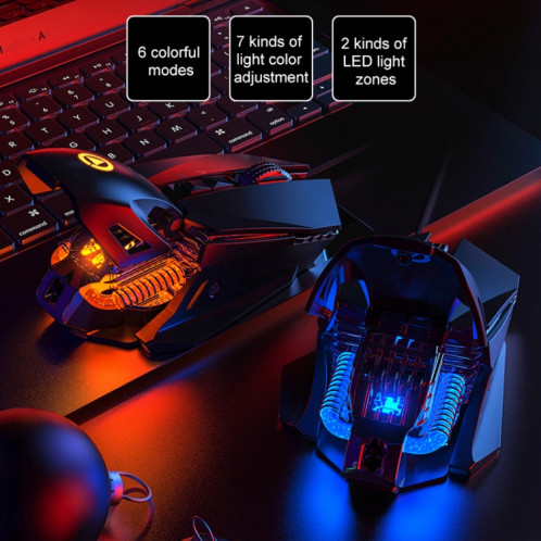 YINDIAO G10 7200DPI 7 modes réglables 7 touches RGB Light Wired Metal Metal Hard Core Macro Mouse, Style: Version Audio (Noir) SY566B441-09