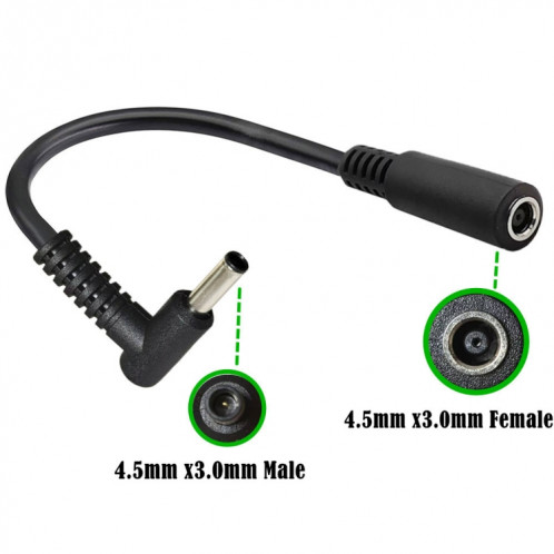 Adaptateur coudé mâle vers femelle 4,5 x 3,0 mm Câble d'extension d'alimentation CC 15 cm pour HP (noir) SH194B1332-05