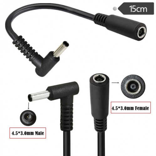 Adaptateur coudé mâle vers femelle 4,5 x 3,0 mm Câble d'extension d'alimentation CC 15 cm pour HP (noir) SH194B1332-05