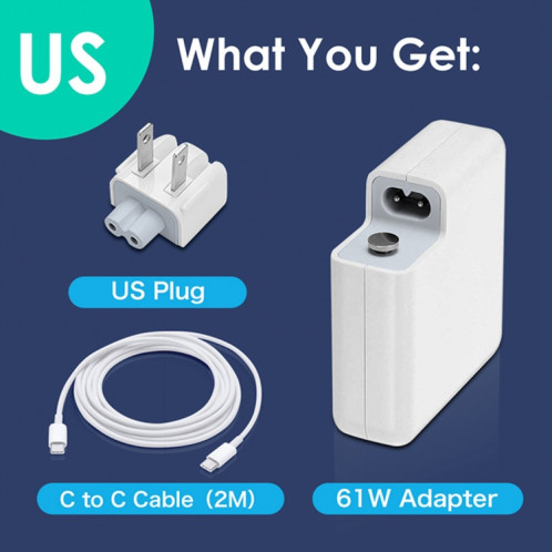 Adaptateur secteur 61W USB-C / Type-C avec 2m USB Type-C mâle vers USB Câble de charge mâle Type-C, Pour iPhone, Galaxy, Huawei, Xiaomi, LG, HTC et autres téléphones intelligents, Périphériques rechargeables, SH007C1866-08