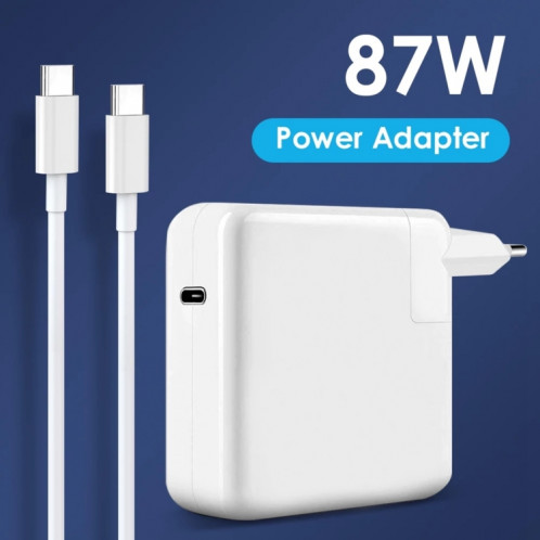 Adaptateur d'alimentation USB-C / Type-C 87W avec 2m USB Type-C Câble de charge mâle Type-C USB vers USB, pour iPhone, Galaxy, Huawei, Xiaomi, LG, HTC et autres téléphones intelligents, appareils rechargeables SH008A862-08