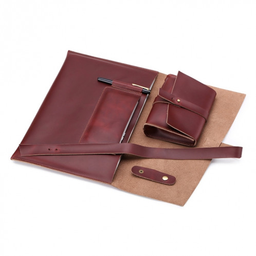 Sac de tablette d'ordinateur portable universel en cuir véritable d'affaires avec enrouleur de câble, pour 12 pouces et ci-dessous Macbook, Samsung, Lenovo, Sony, Dell Alienware, CHUWI, ASUS, HP (roux) SS61WR869-07