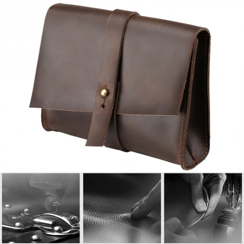 Sac de comprimé d'ordinateur portable d'affaires en cuir véritable universel avec enrouleur de câble, pour 15,4 pouces et ci-dessous Macbook, Samsung, Lenovo, Sony, DELL Alienware, CHUWI, ASUS, HP (café) SS063C821-07