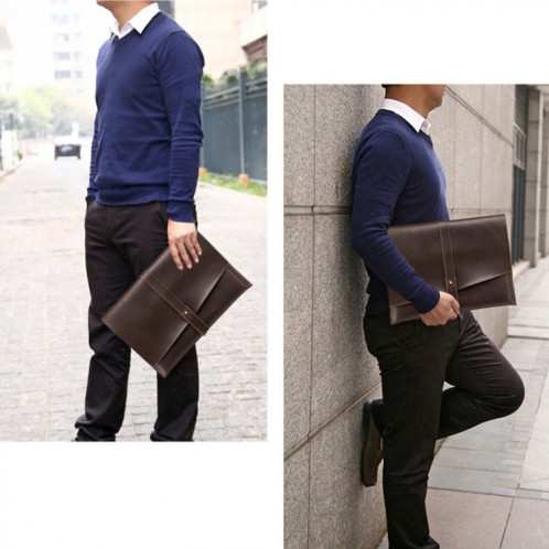 Sac de comprimé d'ordinateur portable d'affaires en cuir véritable universel avec enrouleur de câble, pour 15,4 pouces et ci-dessous Macbook, Samsung, Lenovo, Sony, DELL Alienware, CHUWI, ASUS, HP (café) SS063C821-07