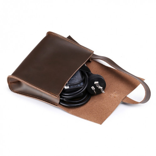Adaptateur universel pour ordinateur portable en cuir véritable pour ordinateur portable avec enrouleur de câble, pour 15,4 pouces et moins Macbook, Samsung, Lenovo, Sony, DELL Alienware, CHUWI, ASUS, HP (roux) SA63WR128-07