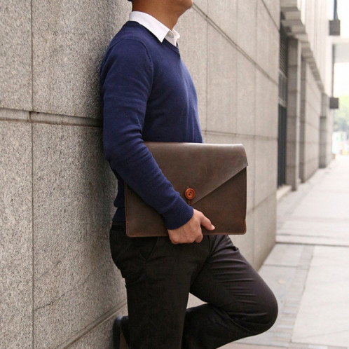 Sac pour ordinateur portable en cuir véritable universel, pour 13,3 pouces Macbook, Samsung, Lenovo, Sony, DELL Alienware, CHUWI, ASUS, HP (café) SS066C594-011