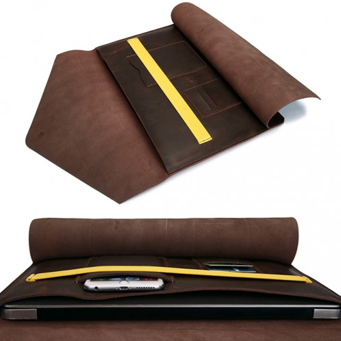 Sac pour ordinateur portable en cuir véritable universel, pour 13,3 pouces Macbook, Samsung, Lenovo, Sony, DELL Alienware, CHUWI, ASUS, HP (jaune) SS066Y1935-011