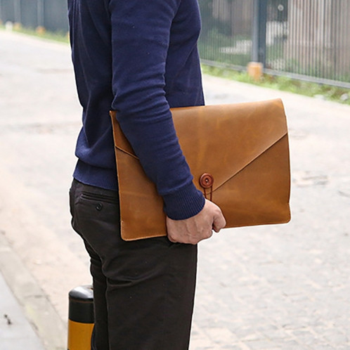 Sac pour ordinateur portable en cuir véritable universel, pour 13,3 pouces Macbook, Samsung, Lenovo, Sony, DELL Alienware, CHUWI, ASUS, HP (jaune) SS066Y1935-011