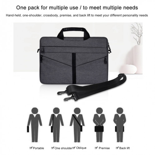 13,3 pouces respirant sac à bandoulière pour ordinateur portable ordinateur de poche zippé avec une bandoulière (gris foncé) SH00DG1515-011