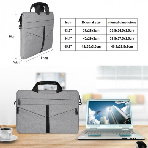 14,1 pouces respirant sac à bandoulière pour ordinateur portable ordinateur de poche zippé avec une bandoulière (gris clair) SH01LH532-011