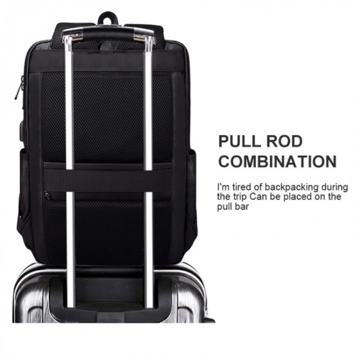Sac à dos imperméable en polyester pour ordinateur portable pour ordinateurs portables de moins de 15 pouces, avec sangle de chariot à interface USB (noir) SH952B334-08