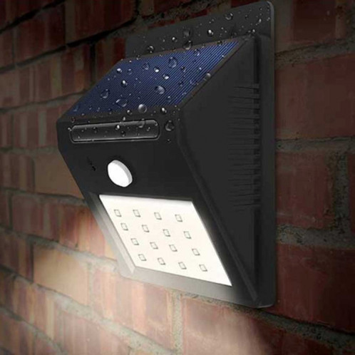 Lumière solaire extérieure avec sonde de mouvement, lumière blanche, 20 LED, pour la cour / jardin / maison / allée / escaliers / mur extérieur (noir) SH053B1127-012