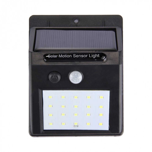 Lumière solaire extérieure avec sonde de mouvement, lumière blanche, 20 LED, pour la cour / jardin / maison / allée / escaliers / mur extérieur (noir) SH053B1127-012