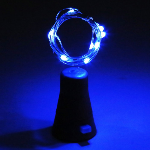 Lumière de fil de cuivre solaire de fil de lumière bleue de 1m, 10 LED Lumière décorative de lampe de fée de SMD 0603 avec le bouchon de bouteille, DC 5V SH76BL892-07