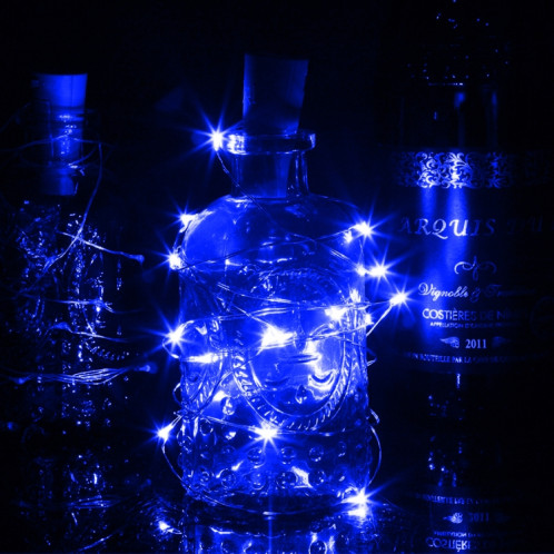 Lumière de fil de cuivre solaire de fil de lumière bleue de 1m, 10 LED Lumière décorative de lampe de fée de SMD 0603 avec le bouchon de bouteille, DC 5V SH76BL892-07