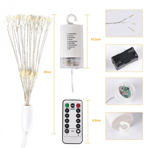 Lumière de ficelle de fil de cuivre de feux d'artifice de boule de feu de Dimmable de 30cm, 150 LED batterie boîte LED décorative avec télécommande (lumière colorée) SH99CL1312-011