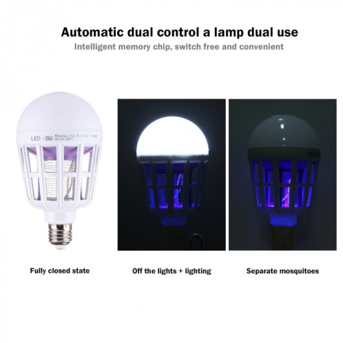 E27 15W lumière blanche + 365 NM violet lampe moustique ampoule tueur, insectes parasites des insectes volants Rejeter Zapper LED boule forte lumière, AC 175-265V SH45WL290-09