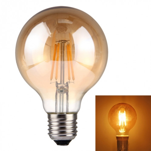 G80 E27 4W Tawny Rétro lumière LED filament blanc chaud, 4 LEDs 380 LM 2300K ampoule économie d'énergie, AC 85-265V SH64WW1880-09