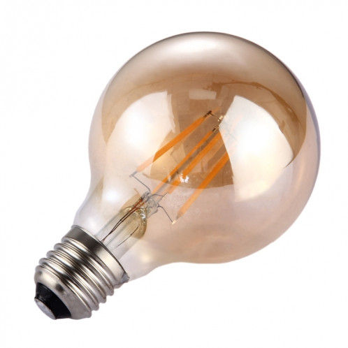 G80 E27 4W Tawny Rétro lumière LED filament blanc chaud, 4 LEDs 380 LM 2300K ampoule économie d'énergie, AC 85-265V SH64WW1880-09