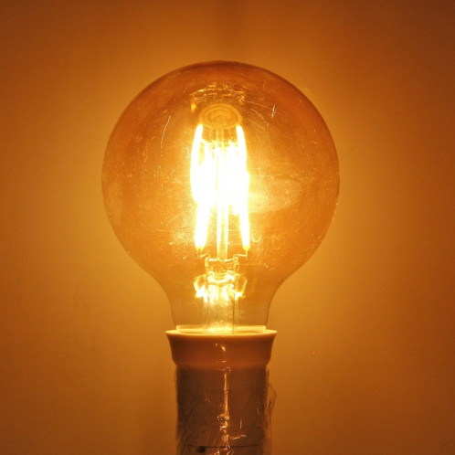 G80 E27 4W Tawny Rétro lumière LED filament blanc chaud, 4 LEDs 380 LM 2300K ampoule économie d'énergie, AC 85-265V SH64WW1880-09