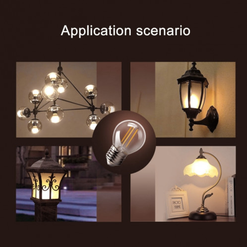 G80 E27 4W Tawny Rétro lumière LED filament blanc chaud, 4 LEDs 380 LM 2300K ampoule économie d'énergie, AC 85-265V SH64WW1880-09