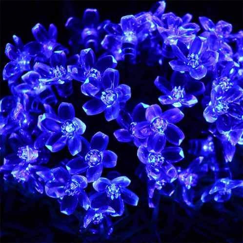 Forme de fleur de pêcher 50 LED Jardin extérieur Imperméable à l'eau Décoration de fête du printemps de Noël Chaîne de lampe solaire (Bleu) SH616L597-07